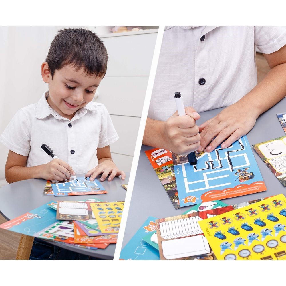Joc educativ Vladi Toys Scrie si sterge cu marker, 44 Pisoi