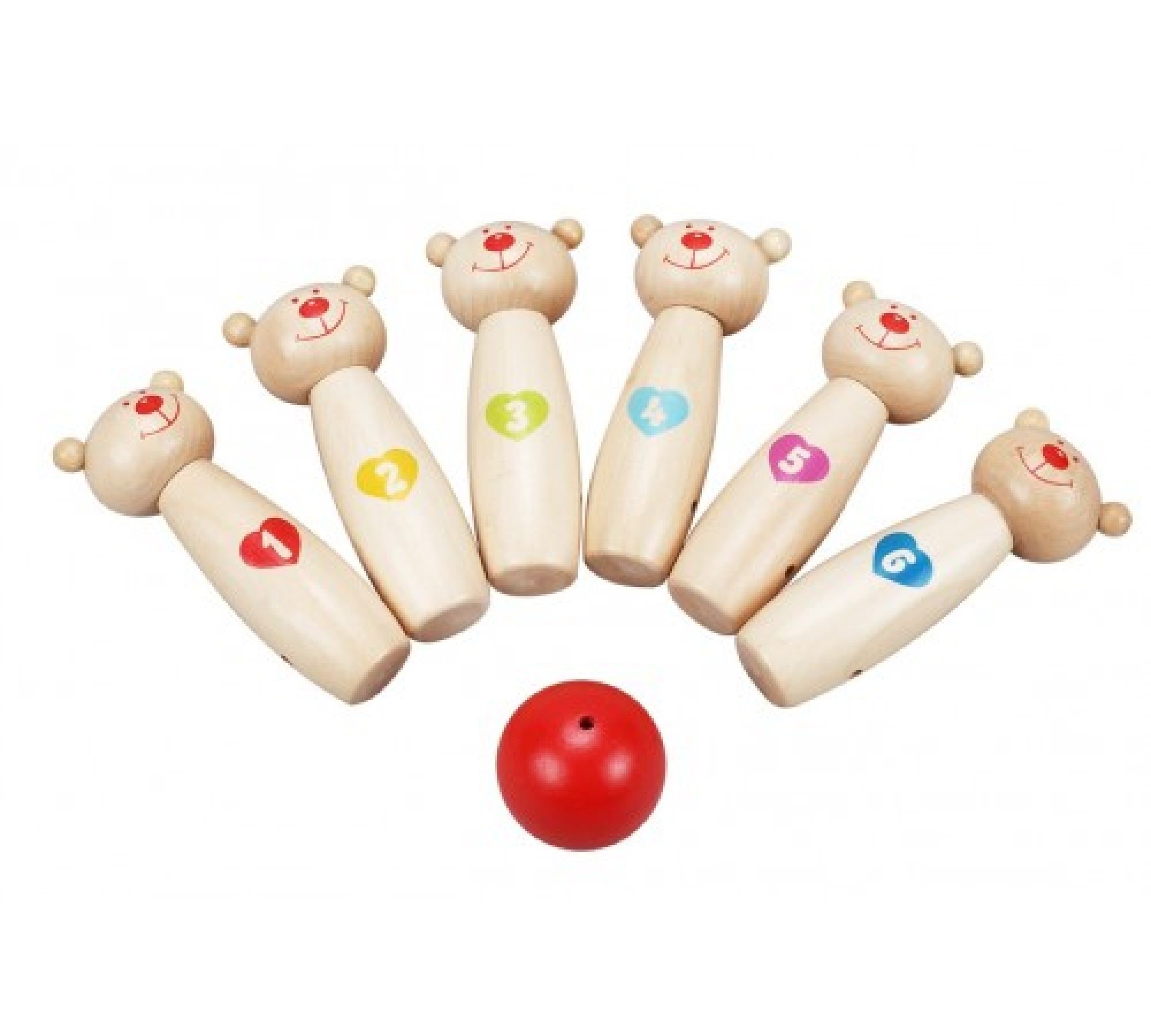 Joc din lemn Hola Toys Classic World Bowling cu Ursuleti