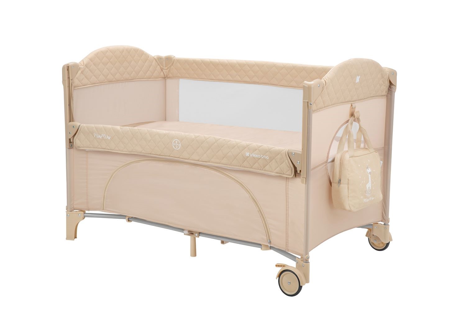 Patut pliabil cu 2 nivele KikkaBoo Milky Way Beige