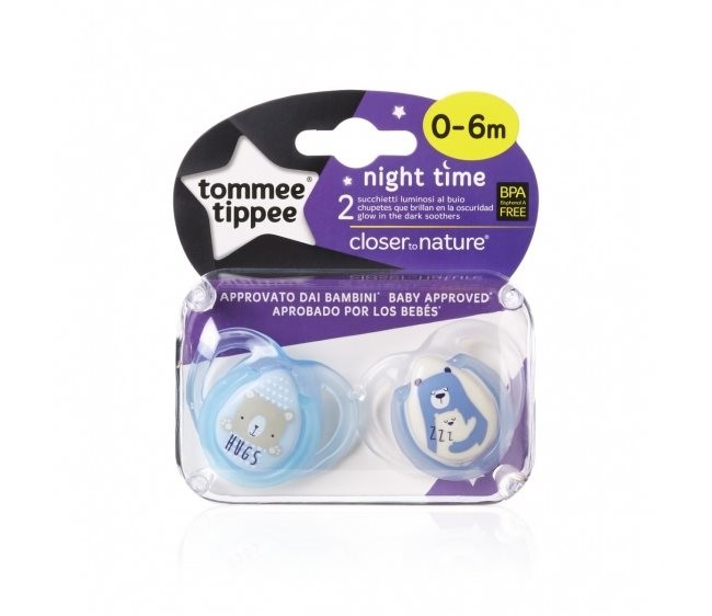 Силиконовая пустышка Tommee Tippee ночная (0-6 мес.), 2 шт.