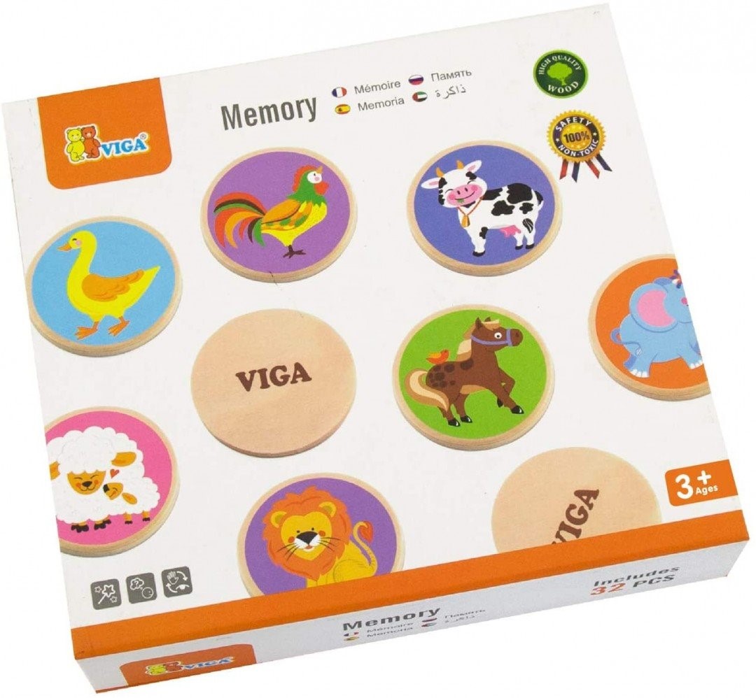 Joc educativ din lemn Viga Toys Memory, 32 buc.