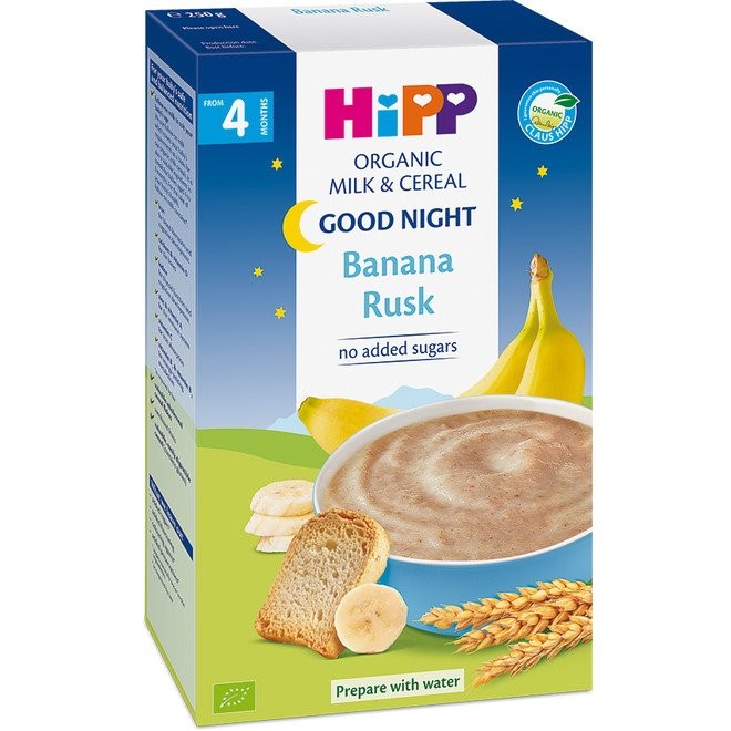 Молочная органическая каша HiPP Банан с сухариками «Спокойной ночи» (4+ мес.), 250 г