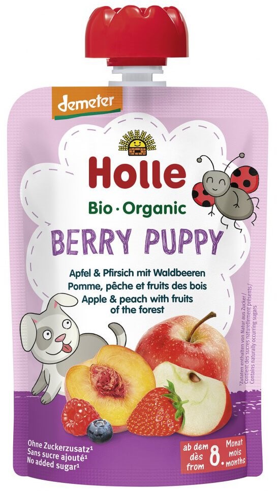 Piure Holle Berry Puppy de mere, piersici si fructe de padure (8+ luni), 100 g